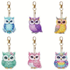 6-piece/set DIY Diamond Keychain - Owl Pattern Animal Series Handmade Decoration Diamond Painting Set Material Handmade Mosai
