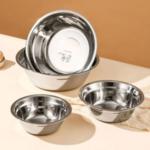 ชามสลัดผลไม้ทรงกลม WORTHBUY ชามผสมสแตนเลส 304 ชามผสมอาหารขนาดใหญ่ ชามทำอาหาร อบขนม ชามผสมอาหาร อุปกรณ์ครัว ﻿