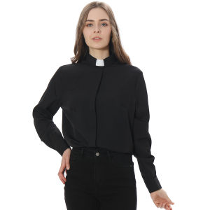 Clergywoman Blouse Clergy Shirt with Tab Collar Long Sleeves Tops for Priest Pastor Preacher Minister