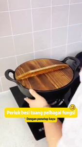 [Ready stock] 30cm/34cm Diameter 34cm Japanese Cast Iron Pan Thickened Ingot Pot Wok Household Cooking Pot Stew Pot Soup Pot Non-stick Pot Household Pan 炒锅不沾鍋 炒鍋—COD