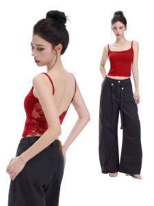 Red Lace Backless Bra-Padded Camisole Sleeveless Top