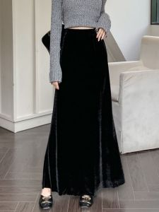 Autumn Winter Womens Velvet Wrap Skirt High Waist Long Black A-Line Mini Dress Casual Style Fashionable And Versatile