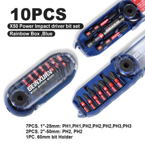 Geinxurn Impact Screwdriver Bits Set10 Pcs Magnetic S2 Steel Multi Driver Bits with Storage M-Box (Blue)