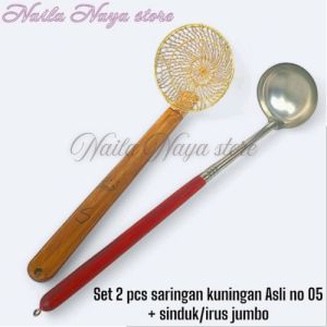 set 2 pcs alat masak mie saringan kuningan Asli no 05 + sinduk irus jumbo 50 cm