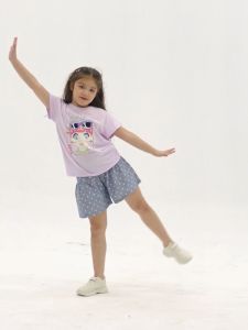 Bộ quần áo bé gái Bigfox Miss Meow mùa hè size đại kiểu áo cotton mix short linen dáng Hàn 36911 tuổi 30kg 40kg 1949