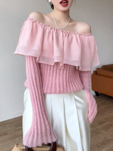 QINGNAER | Off-Shoulder Sweet French Style Big Size Sweater