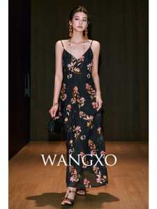 WANGXO | Cool Tencel V-Neck High-Waist Swing Holiday Style Dress