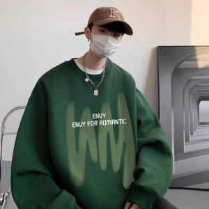 เสื้อสเวตเตอร์คอกลมหลวมๆ ทรงพอดีตัวสำหรับผู้ชาย ฤดูใบไม้ร่วง/ฤดูหนาว สีแดง น้ำหนัก 300 ปอนด์ เสื้อเชิ้ตแขนยาวแบบลำลอง แบรนด์ ISN