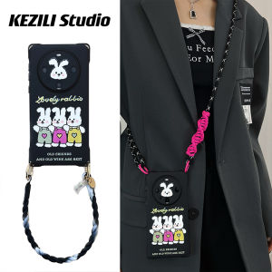 Adorable Rabbit Crossbody Phone Case Adjustable Handle Durable TPU Shockproof for Huawei Mate60 pro Honor Magic6 Xiaomi 14 Ultra