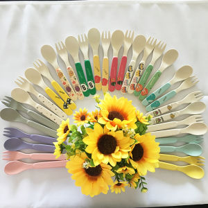 Bamboo Fiber Tableware Baby Spork Suit Environmental-Friendly Healthy Cute Kindergarten Kids Food Supplement Spoon Baby Fork
