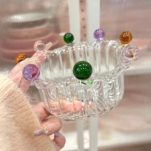 Creative Fairy Bowl Crown High Borosilicate Glass Colorful Dessert Salad Oats Breakfast Bowl Nordic Style Heat Resistant round