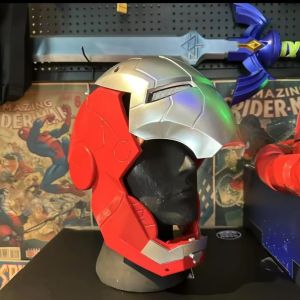Bandai | New Hot Iron Man Helmet Mk5 Jarvis Helmet Emit Light Manual Opening Closing High Configuration Collectible Wearable Toys Gift