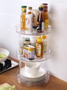 2 Tier Storage Rack Holder Table Organizer Desktop Rotating Tray Skin Care Product Rack Kitchen Spice Rack Storage Tray