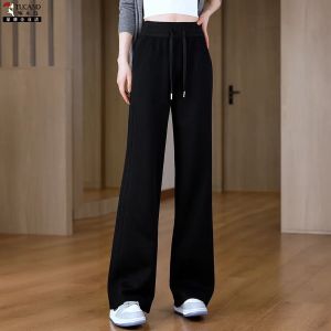 High Waist Wide Leg Pants Womens Spring Autumn Slimming Casual Straight Cut Trousers Versatile High Waist Cotton Blend