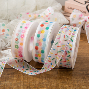 Rainbow Sheer Ribbon Dots Chiffon Ribbon for Gift Wrappping Crafts Wedding Bouquet  Bows Organza Ribbon 1 Inch 25 Yards/Roll
