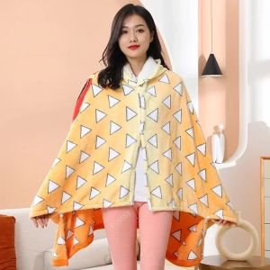Bandai | Comfortable Demon Slayer Hooded Shawl Soft Anime Kimetsu Shinobu Blanket Plaid Tanjirou No Yaiba Women Pajamas Adult Bathrobe