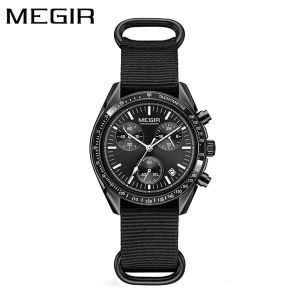MEGIR 2247 New Luxury Mens Watch Canvas Braided Strap Sport Chronograph Night Light Quartz Waterproof Mens Watch Reloj Hombre