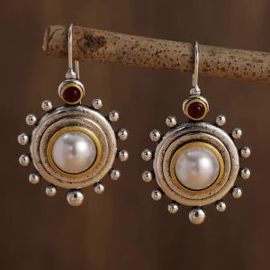 Vintage Palace Baroque Pearl Earrings Temperament Earrings Classical Elegant Drop Hook Earrings 925 Silver Needle Earrings