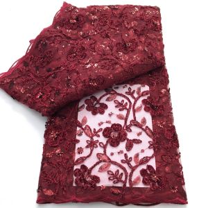 French Mesh Lace Fabric With Sequins Rope Embroidery African Net Lace Fabric For Luxury Women Wedding Dresses Sewing A4308