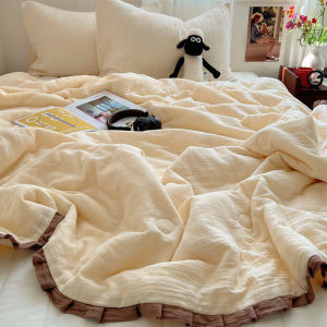 Double-Layer Yarn Summer Quilt Ice Silk Summer Blanket Non-Cotton All Cotton Machine Washable Airable Cover Summer Thin Duvet Dormitory Single