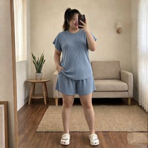 2XL Ribbed knit lounge set in butterfly sleeve strechable fabric