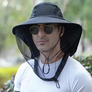 Mosquito Prevention Cap For Fishing Insect Protective Cap Mosquito Head Net Full-Mesh Drawstring Windproof Strap Beekeeping