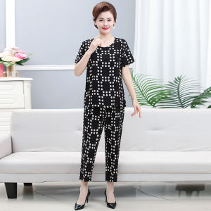 Summer 2023 New Cotton Silk Moms Wardrobe Set for Middle-aged and Elderly Women Home Clothes Cool Artificial Cotton Thin Top
