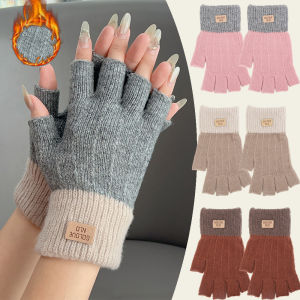 Knitted Thick Thermal Half Finger Gloves Women Men Winter Outdoor Warm Wool Driving Fingerless Glove Touchscreen Mittens