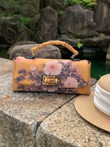 Luxurious Handmade Summer Flag Robe Leather Bag Fragrant Cloud Silk Handbag Artistic National Style Daily Match Medium Size