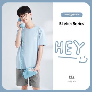 Coco Smart | Pure Cotton Sleepwear Set For Men Spring Summer Lightweight Short Sleeve Shorts Home Clothes Thin Cotton Youth Student Casual