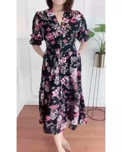 MAXI DRESS RAYON PREMIUM PAKAIAN WANITA BAJU KOREA DRESS KANCING FULL
