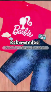 Setelan kaos Berbie Jeans anak 1-10  tahun terlaris / setelan kaos anak celana pendek motif berbie