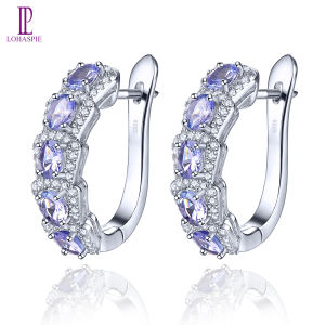 Lohaspie Jewelry Real 2.4 Carats Sterling Silver 925 Clip Earrings Original Natural Tanzanite Clip Earring Purple Gemstone Clip Earring Birthstone Earring For Women Jewelry Gift