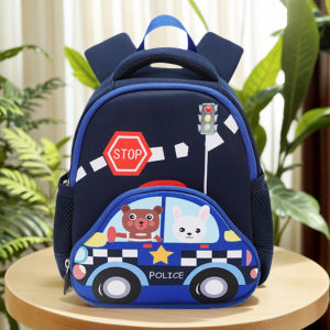 Cute Police Car Themed Backpack for Boys Kindergarten Bookbag Dual Shoulder Straps Ideal for Ages 3-6 Blue Green Available