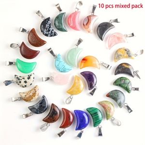 10 natural stone crescent-shaped pendants multi-colored energy crystal accessories suitable for handmade items such as necklaces