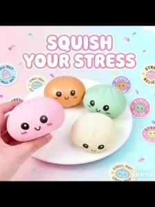 Simulation Dumpling Squishy Rebound Soft Squeeze Stress Ball With Bamboo Steamer Box Anti-Stress Toy Sensory For Creative Gift