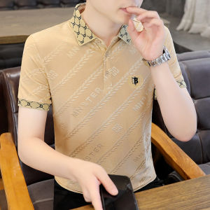 Áo Thun Polo Tay Ngắn Bằng Lụa Băng Cho Nam Mùa Hè Mới Thêu Phong Cách Châu Âu Mỏng Sang Trọng Cổ Polo Tay Ngắn Thời Trang