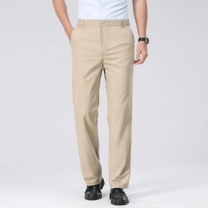 Mens Casual Straight Fit Full Length Washed 100% Cotton Trousers Multi Side Pockets Zipper Fly Skin Pants For Male Street Outfit