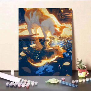 BILIBILI | Acrylic Paint By Numbers Moon Cat Painting By Numbers on Canvas Coloring By Number for Adults Paint Digital Art