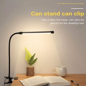 8W LED Clip on Lamp Desk Light with 3 Modes 2M Cable Dimmer 10 Levels Clamp Table Lights