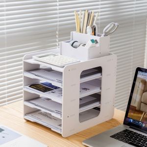 Multi Layer Desk Storage Rack Bookshelf Folder Book Office School A4 Paper Stationery Storage Box File Rack Desk Organizer Shelf Office Equipment Easy to Install