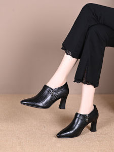 Comfortable Spring Autumn Pointed Toe Deep Mouth Soft Leather Womens Shoes Chunky Heel Fashionable Casual Style Daily Wear