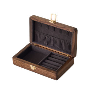 Hộp Đựng Trang Sức Bằng Gỗ Nguyên Khối Di Động Bằng Gỗ Sồi Đen Hộp Đựng Trang Sức Nhỏ Gọn Thanh Lịch Đơn Giản Cổ Điển