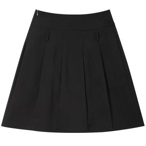 SOLWEIGE | SOLWEIGE Slimming A-Line Skirt Low Waist Pleated Design Anti-Wrinkle Cotton Half-length Womens Fashion Commute Style Skirt