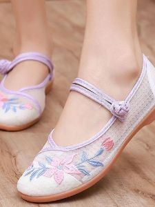 Old Beijing Cloth Shoes Womens Spring and Summer the Han-Style Clothing Shoes Ethnic Style Embroidered Shoes Womens Chinese Ancient Style Elegant Flats Soft Bottom Comfortable