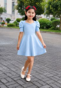 Athena Kids Puff Sleeve Dress 4-6 and 7-10 y/o Square Neck Flared Crepe Fabric