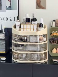 360° Rotating Makeup Organizer Multi-Layer Cosmetic Storage Box Dustproof Skincare Rack for Vanity Bathroom