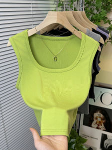 Womens Square Collar Camisole Vest Inner Wear Summer Outerwear Wide Strap Threaded Versatile Base Shirt Short Length Solid Color