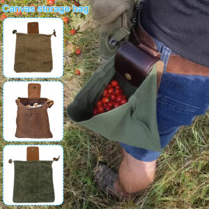PU Leather Canvas Bushcraft Bag Canvas Foraging Pouch for Hiking Buckle Duty Tool Pouch with Drawstring for Outdoors Camping