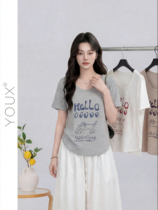 YOUXIANG | Áo Thun Tay Ngắn Phong Cách Tối Giản Hàn Quốc